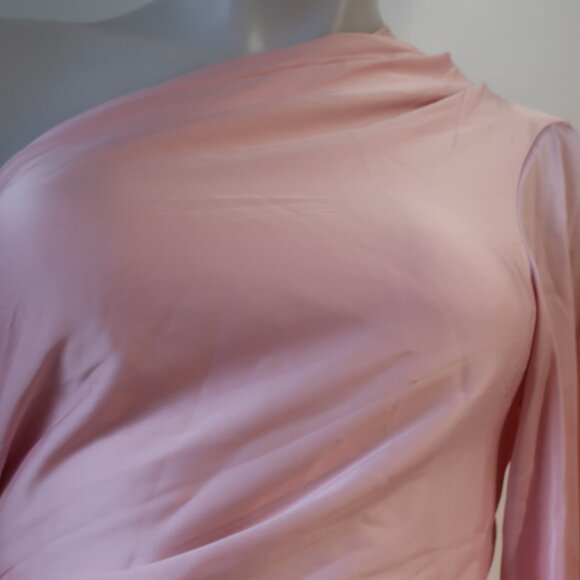 NWT Womens PatBO Light Pink Fringe Trim One Shoulder Asymmetric Oscar Dress 6 - Picture 3 of 16